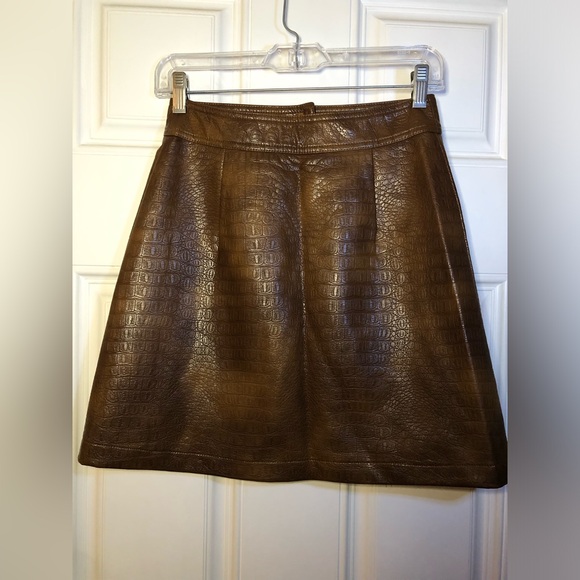 Zara  Brown Croc Embossed Faux Leather Mini Skirt XS - Picture 6 of 7